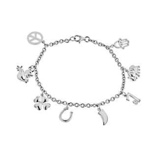 Sterling Silver Polished Good Luck Charm Bracelet, Womens