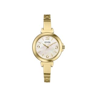 Bulova Womens Gold Tone Mother of Pearl Bracelet Watch