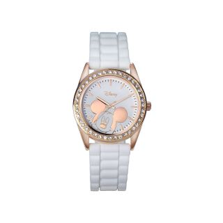 Disney Mickey Mouse Rose Tone White Strap Watch, Womens