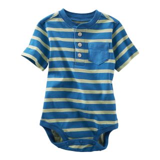 Oshkosh Bgosh Blue and Green Striped Henley Bodysuit   Boys 3m 24m, Boys