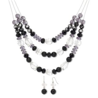 Black & Clear 3 Row Wire Necklace & Earrings Set