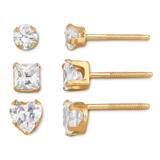 Childs 14K Gold Cubic Zirconia Stud Earring Set, Girls