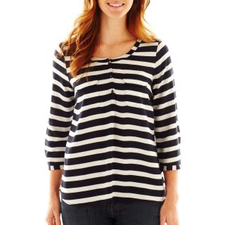 St. Johns Bay 2 Pocket Popover Top, Navy Stripe