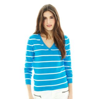 JOE FRESH Joe Fresh Striped V Neck Sweater, Blue, Womens