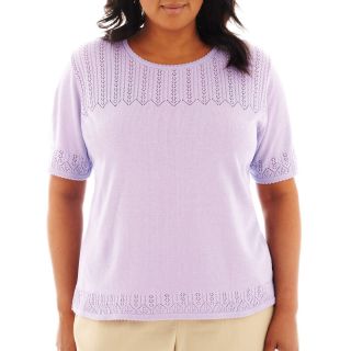 Alfred Dunner Provence Short Sleeve Pointelle Yoke Sweater   Plus, Lilac, Womens
