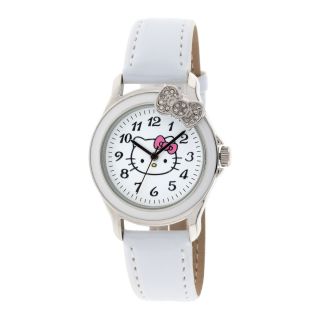 Hello Kitty Crystal Bow Watch, White, Womens
