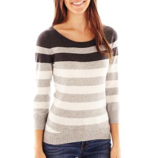 3/4 Sleeve Striped Sweater   Talls, Grey/Ivory, Womens