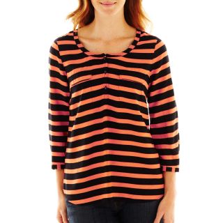 St. Johns Bay 2 Pocket Popover Top, Coral Stripe