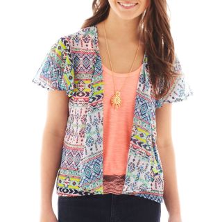 Spoiled Print Chiffon Cardigan with Racerback Tank and Necklace, Multi