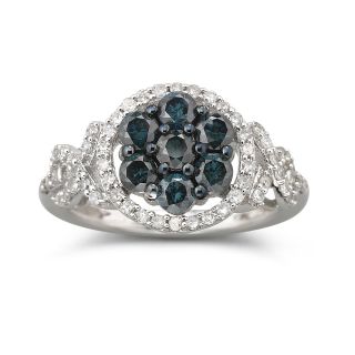 1 CT. T.W. Color Enhanced Blue Diamond Flower Ring, White, Womens