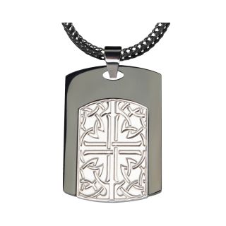 Mens Two Tone Stainless Steel Cross Dog Tag, Two Tone