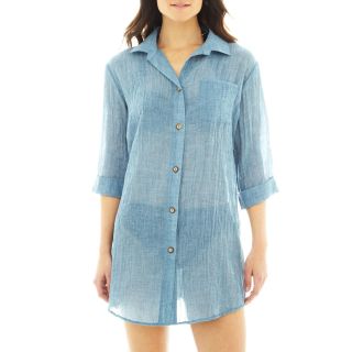 WEARABOUTS Chambray 3/4 Sleeve Big Shirt Cover Up, Denim