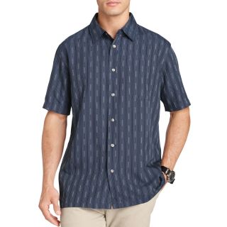 Van Heusen Short Sleeve Button Front Shirt, Navy Stripe, Mens