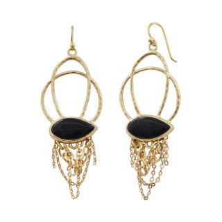 Art Smith by BARSE Onyx & Gold Tone Chain Earrings