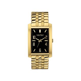 Caravelle New York Mens Black Rectangle Dial & Gold Tone Bracelet Watch