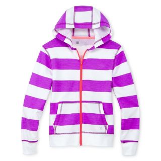 Xersion Striped French Terry Hoodie   Girls 6 16 and Plus, Purple, Girls