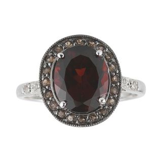 Garnet, Brown Quartz & White Sapphire Ring, Womens
