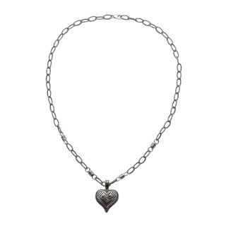 Sterling Silver Marcasite Heart Necklace, Womens