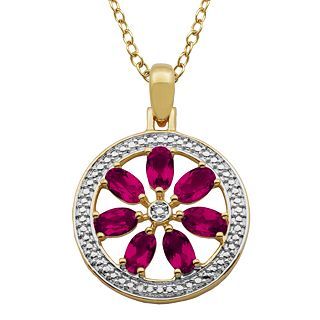 Bridge Jewelry Ruby & Diamond Accent Flower Medallion Pendant