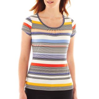 Worthington Short Sleeve Scoopneck Top, Multi Stripe