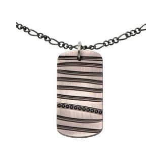 Mens Grooved Stainless Steel Dog Tag Pendant, Grey