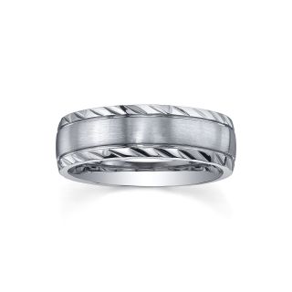 Stainless Steel Diamond Cut Ring   Mens Band, White