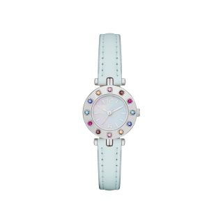 Womens Colored Crystal Accent Faux Leather Strap Watch, Blue