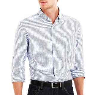 CLAIBORNE Linen Shirt, Blue, Mens