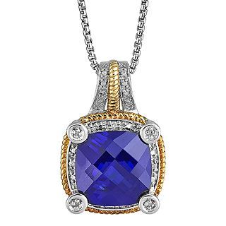 Closeout Lab Created Blue Sapphire & Diamond Accent Pendant, Two Tone, Womens