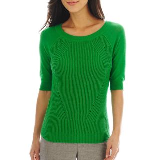 Worthington Mixed Texture Crewneck Sweater, Green, Womens