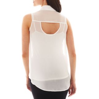 Bisou Bisou Pleated Cutout Back Tank Top, White, Womens