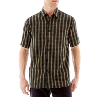 Haggar Microfiber Short Sleeve Shirt, Black, Mens