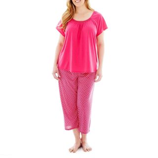 Earth Angels Short Sleeve Shirt and Capris Pajama Set   Plus, Fuchsia Geo,