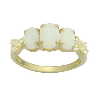 10K Yellow Gold Lab Created Opal & White Sapphire Ring, Womens