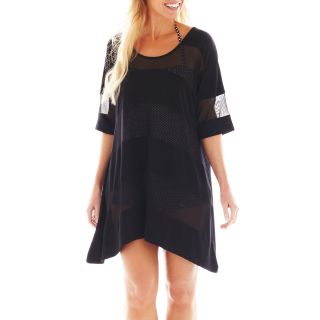 PORTO CRUZ Knit Cover Up Dress with Mesh Insets, Black, Womens