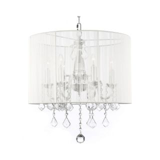 Gallery 6 Light Chrome and Crystal Chandelier Large Shade, White