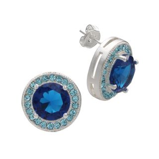 Bridge Jewelry Pure Silver Plated Round Blue Crystal Earrings