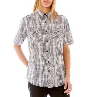 Chalc Short Sleeve Plaid Woven Shirt, Black/White, Mens
