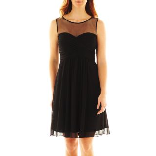 Illusion Neck Fit and Flare Dress, Black