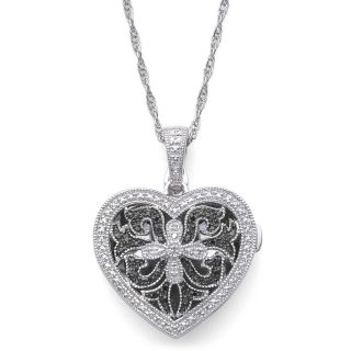 1/10 CT. T.W. White & Color Enhanced Black Diamond Heart Locket, Womens