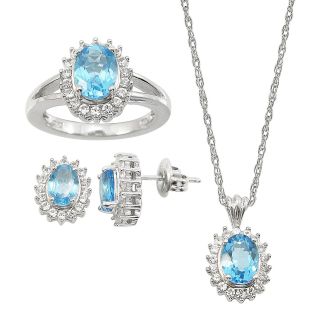 Genuine Blue Topaz & Lab Created White Sapphire 3 pc. Oval Jewelry Set, Womens