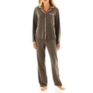 LIZ CLAIBORNE Notch Collar Pajama Set, Grey/Pink, Womens