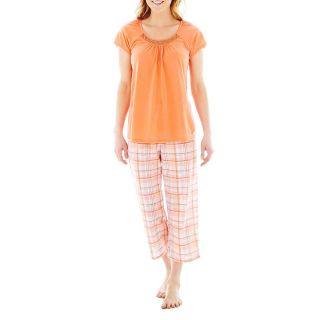 Earth Angels Short Sleeve Shirt and Capris Pajama Set, Orange, Womens