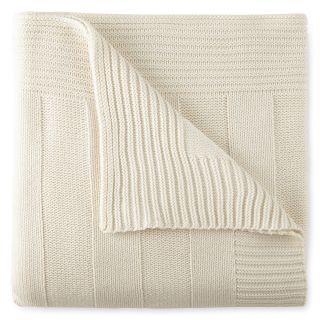 ROYAL VELVET Rib Knit Throw, Ivory