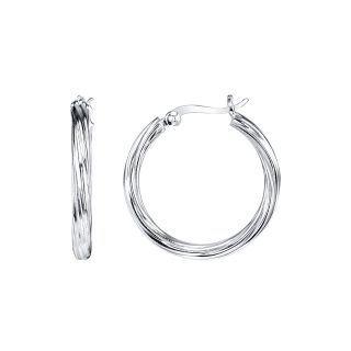 Sterling Silver Rounded Twisted Hoop Earrings, Womens