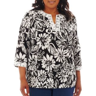 Alfred Dunner Beekman Place Floral Print Tunic Top   Plus, Blk/wht