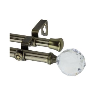 ROD DESYNE Double Curtain Rod With Faceted Finials, Antique Brass