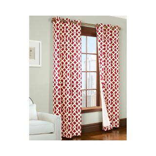Trellis Grommet Top Thermal Cotton Curtain Panel Pair, Red