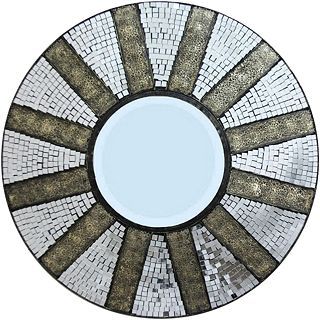 Round Mosaic Tiled Mirror, Grey