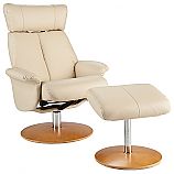 Special Sale Recliner and Ottoman   French Vanilla Bonded Leather
